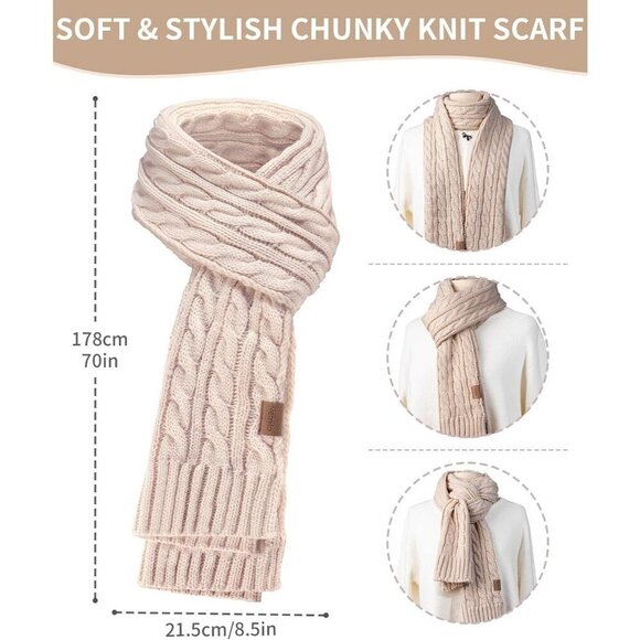 Women\'s Beige Winter Hat Scarf Gloves Set Long Neck Kint Scarf Valentines main image 4